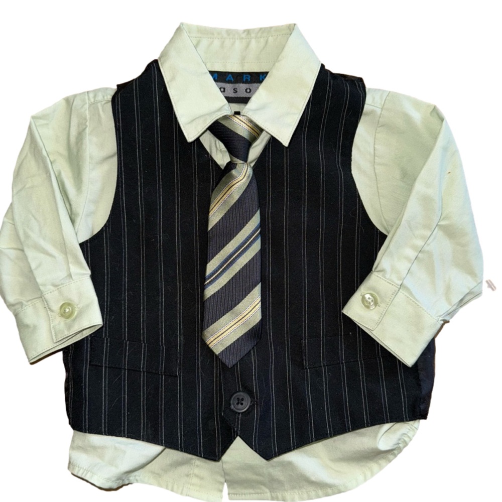 NWT baby boy Mark Jason set - coordinating vest, long sleeve dress shirt and tie